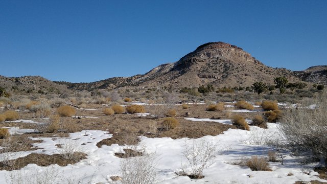 pinto mountain along mojave road, after cold night and snow at higher elevations